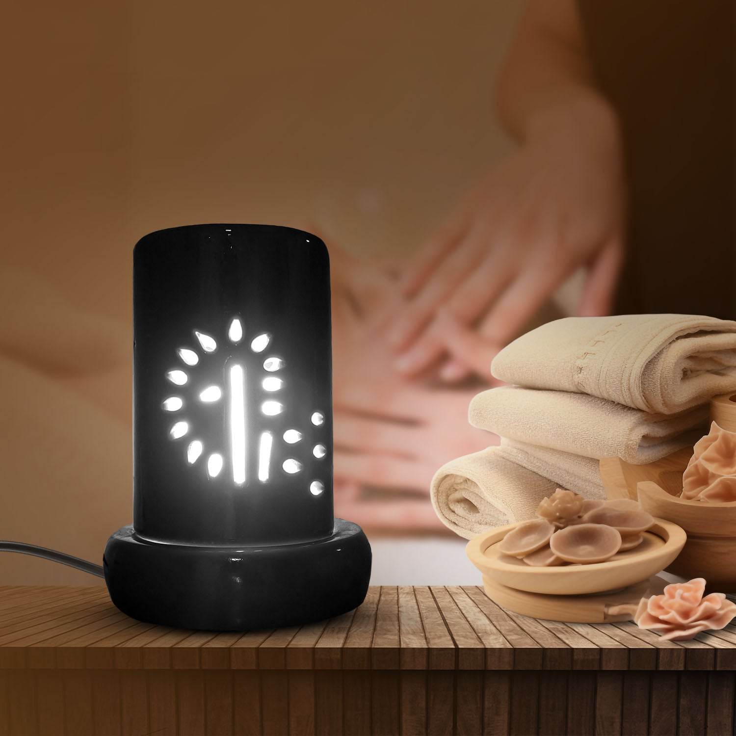 Electric Diffuser with FREE Pure Lemongrass Essential oil for Aromatherapy, Banyan Tree Design Diffuser for Offices, Restaurant, Living rooms (Black) - passionindulge