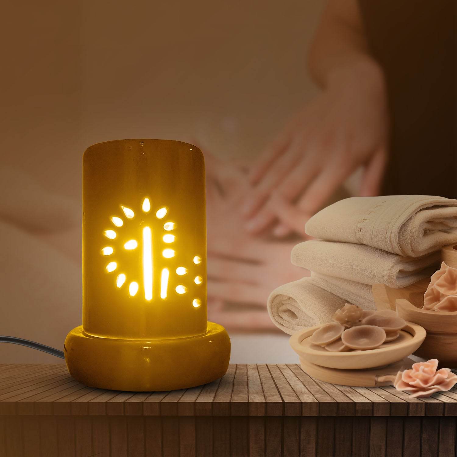 Electric Diffuser with FREE Pure Lemongrass Essential oil l for Aromatherapy, Banyan Tree Design Diffuser for Offices, Restaurant, Living rooms (Yellow) - passionindulge