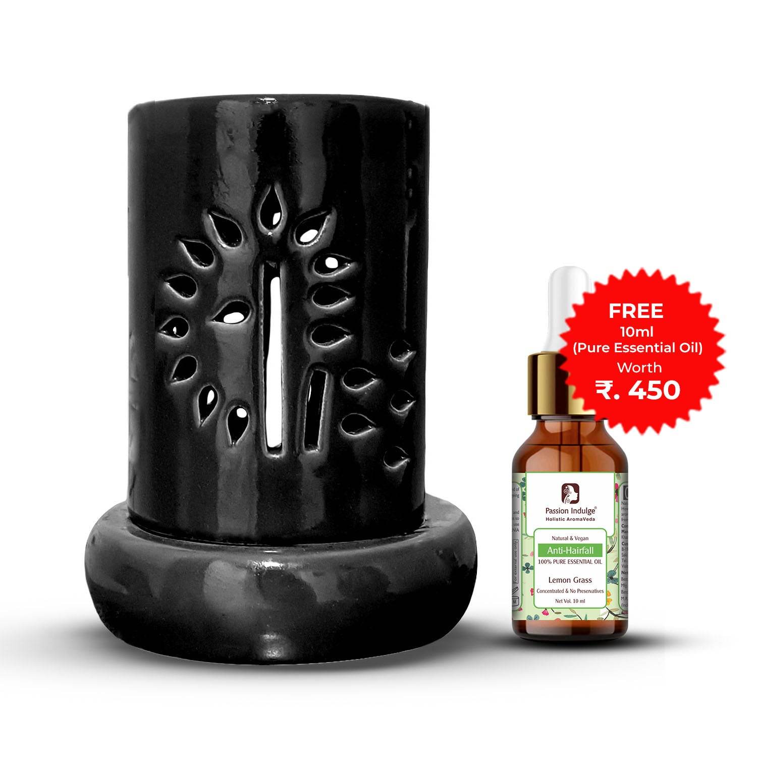 Electric Diffuser with FREE Pure Lemongrass Essential oil for Aromatherapy, Banyan Tree Design Diffuser for Offices, Restaurant, Living rooms (Black) - passionindulge