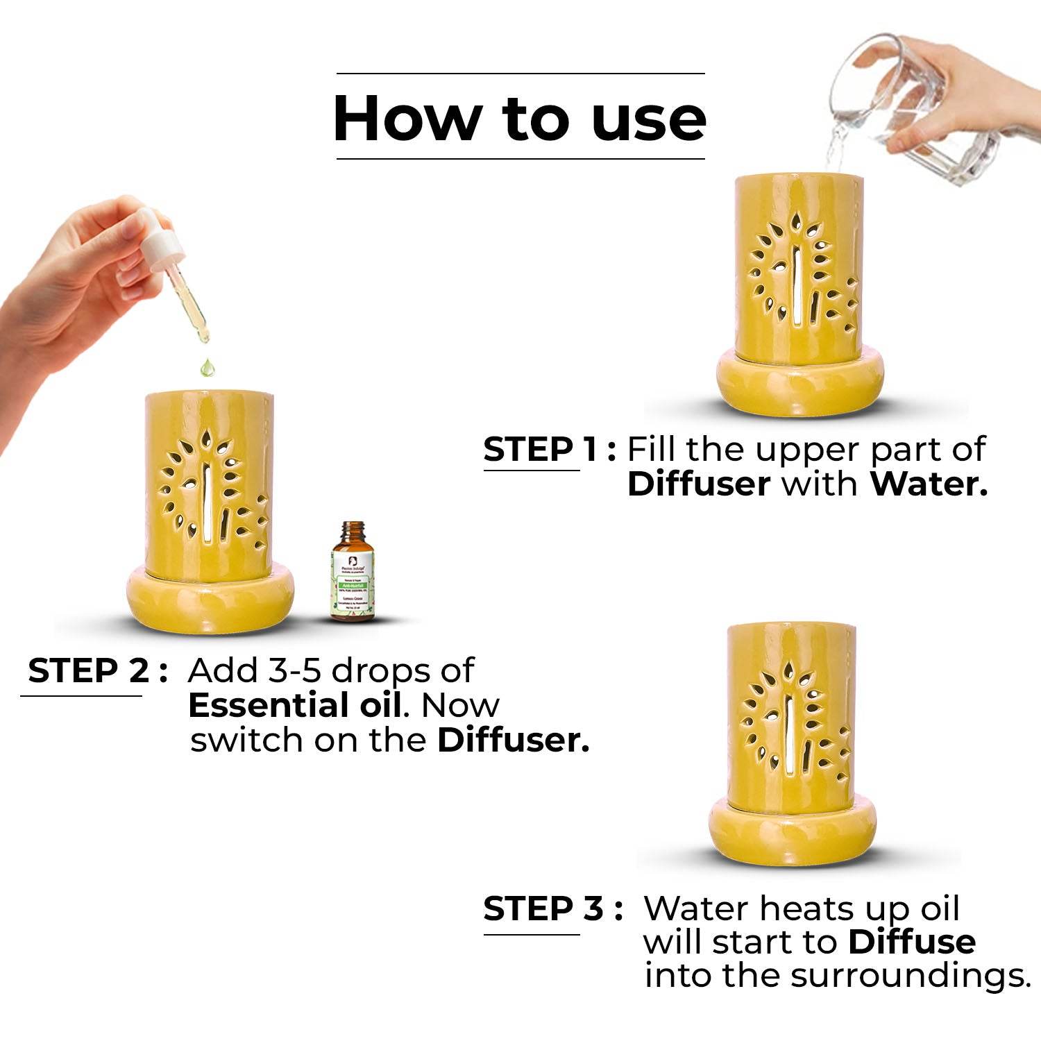 Electric Diffuser with FREE Pure Lemongrass Essential oil l for Aromatherapy, Banyan Tree Design Diffuser for Offices, Restaurant, Living rooms (Yellow) - passionindulge