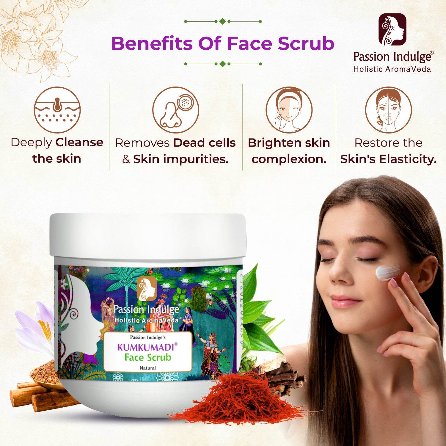 Kumkumadi Oil Face Scrub For Glowing Skin, Ayurvedic Exfoliating Scrub For Tan Removal And Blackheads | Plant Based Gentle Scrub (200 GM) - passionindulge