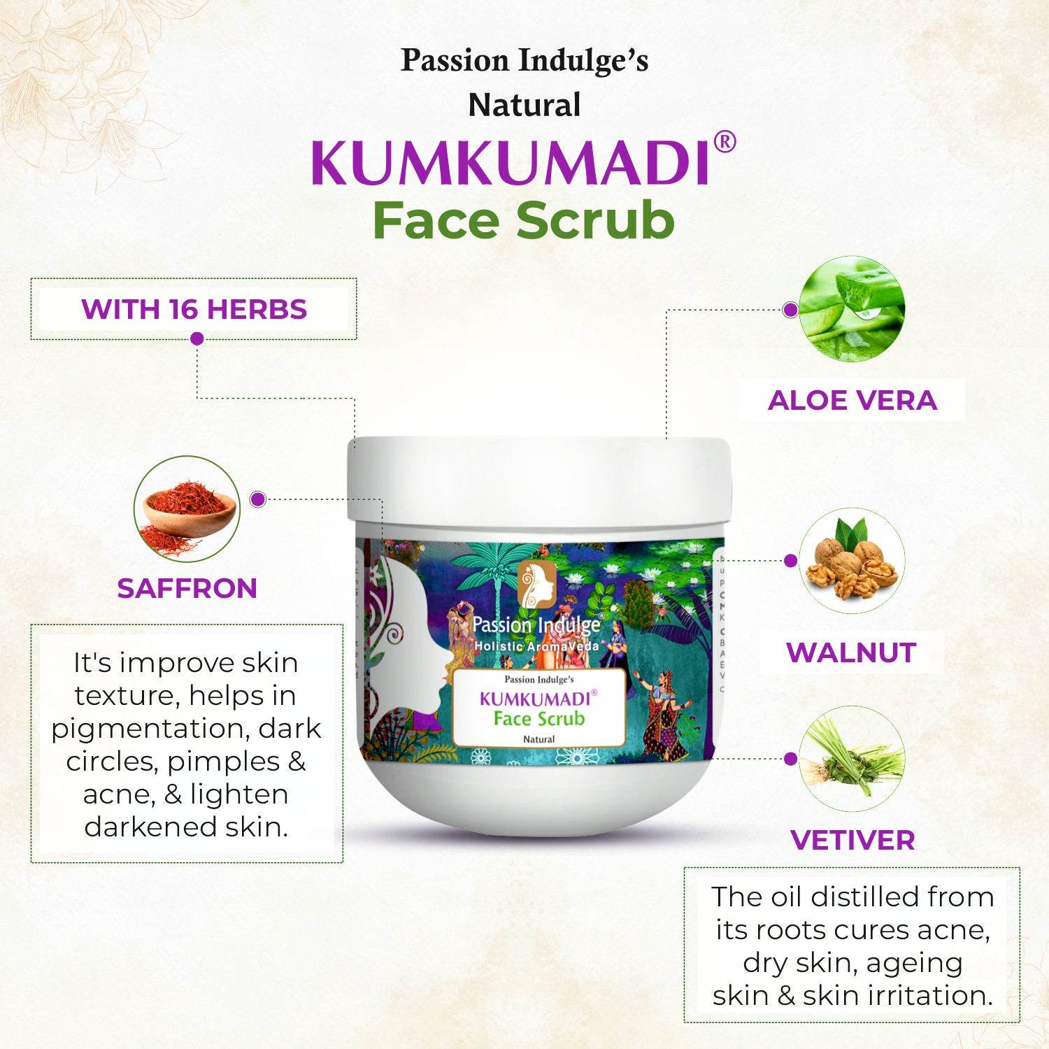 Kumkumadi Oil Face Scrub For Glowing Skin, Ayurvedic Exfoliating Scrub For Tan Removal And Blackheads | Plant Based Gentle Scrub (200 GM) - passionindulge