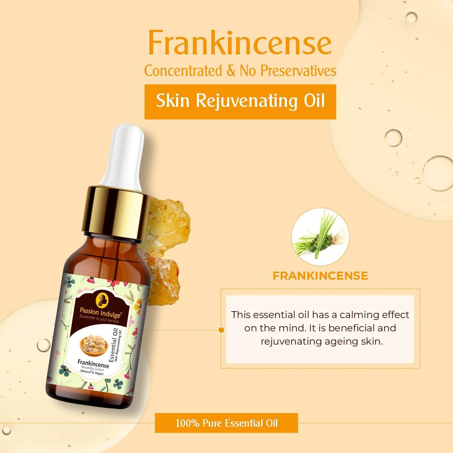 Frankincense Pure Essential Oil 10ml | skin Rejuvenating for Ageing Skin, helps heals wounds & Scars | Ayurvedic | Natural & Vegan | All Skin Type - passionindulge