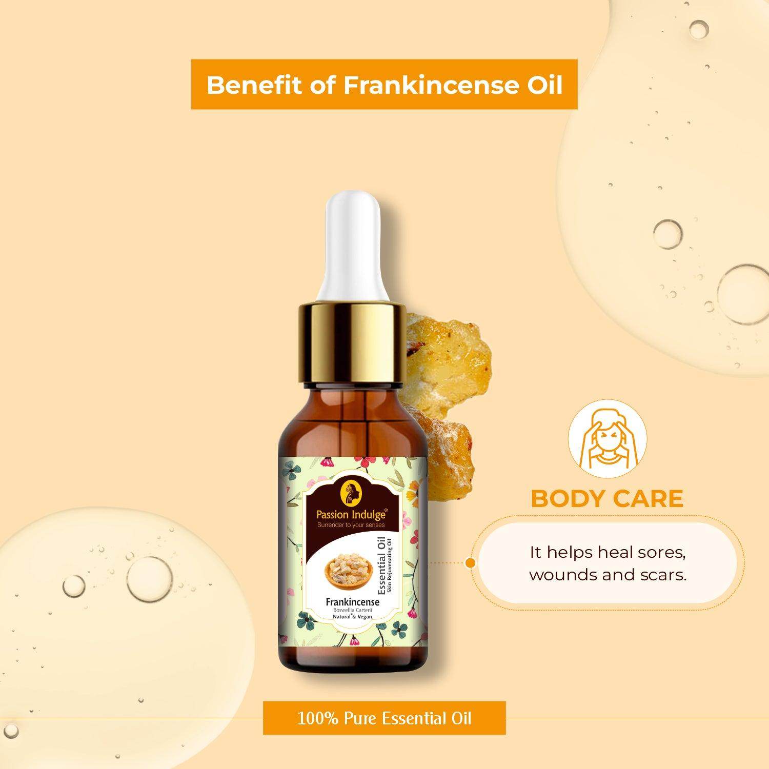 Frankincense Pure Essential Oil 10ml | skin Rejuvenating for Ageing Skin, helps heals wounds & Scars | Ayurvedic | Natural & Vegan | All Skin Type - passionindulge