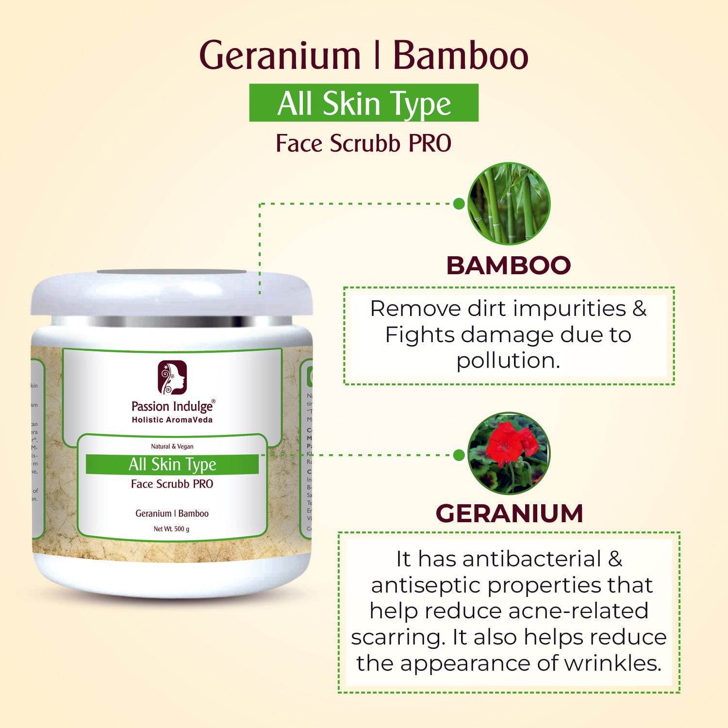 Professional Face Scrubb GERANIUM PRO - 500 gm | Face Scrubb for Dirt, Blackheads and Acne Removal - passionindulge