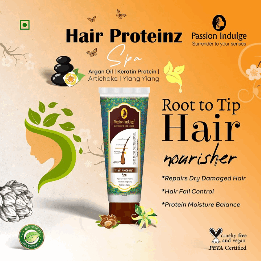 Hair Proteinz Spa Inbuilt Protein Booster 100gm | Nutrition for Hair | Repair Damaged Hair | & Papain Conditioning Shampoo 200ml | Hair Fall Control | Soft & Shine Hair | Natural - passionindulge