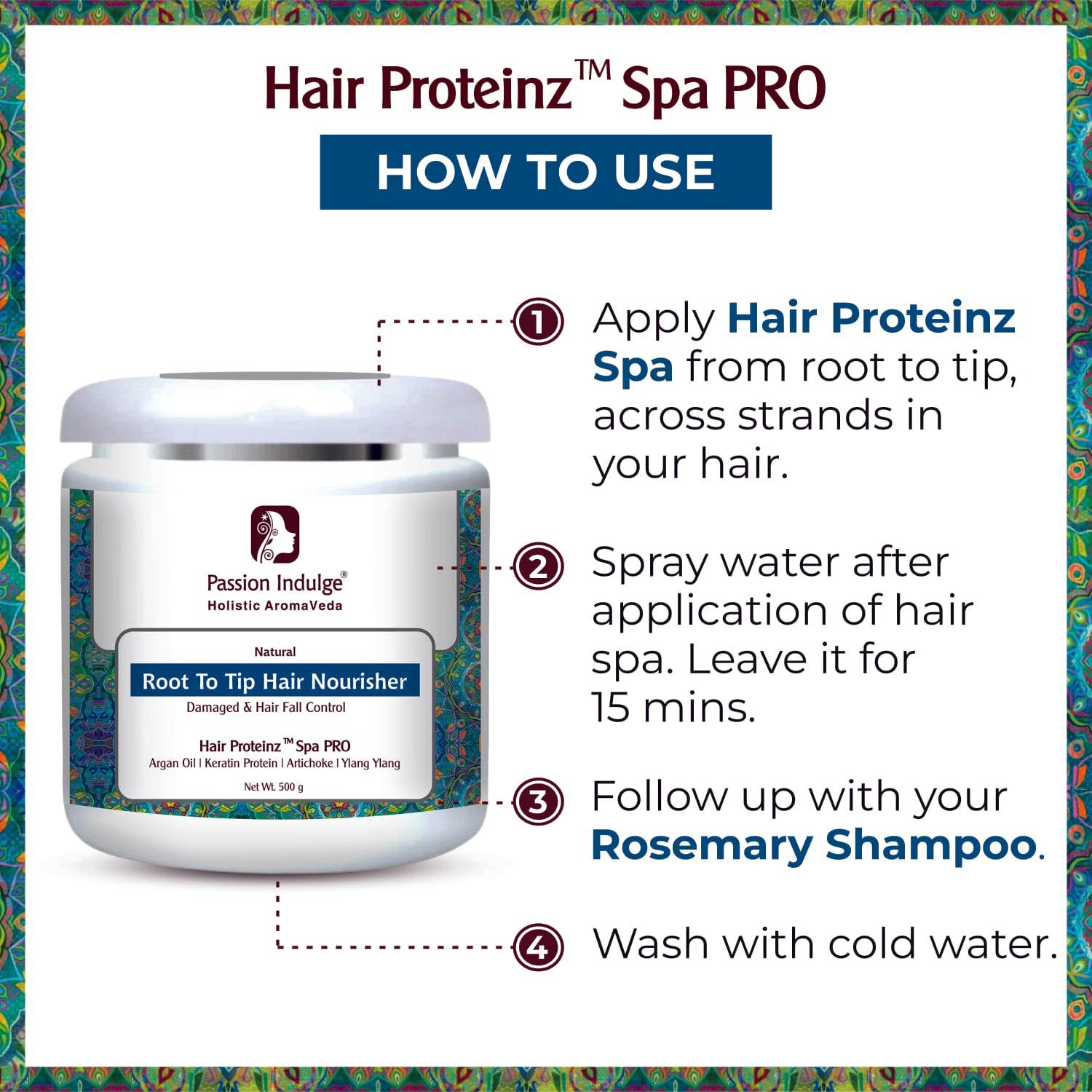 Professional Protein Hair Spa HAIR PROTEINZ PRO - 500 gm | Inbuilt protein for Damaged Hair & Hair fall control - passionindulge