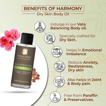 VATA Pain Relief Combo for Dry Skin - Harmony Body massage oil + Relievo Actirub Ointment |  For Joints & Backache, Emotional Balance, Anxiety & Stress Relief