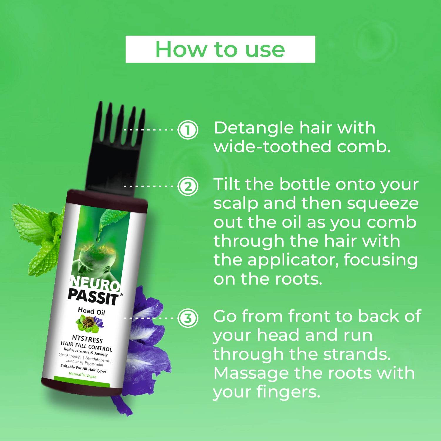 Natural Neuropassit NTstress Hair fall control & Cooling oil, Reduce Stress & Anxiety | Anti Dandruff | Promote Good Sleep | Hair Oil | Natural & Vegan | All Hair Type - 100ml - passionindulge