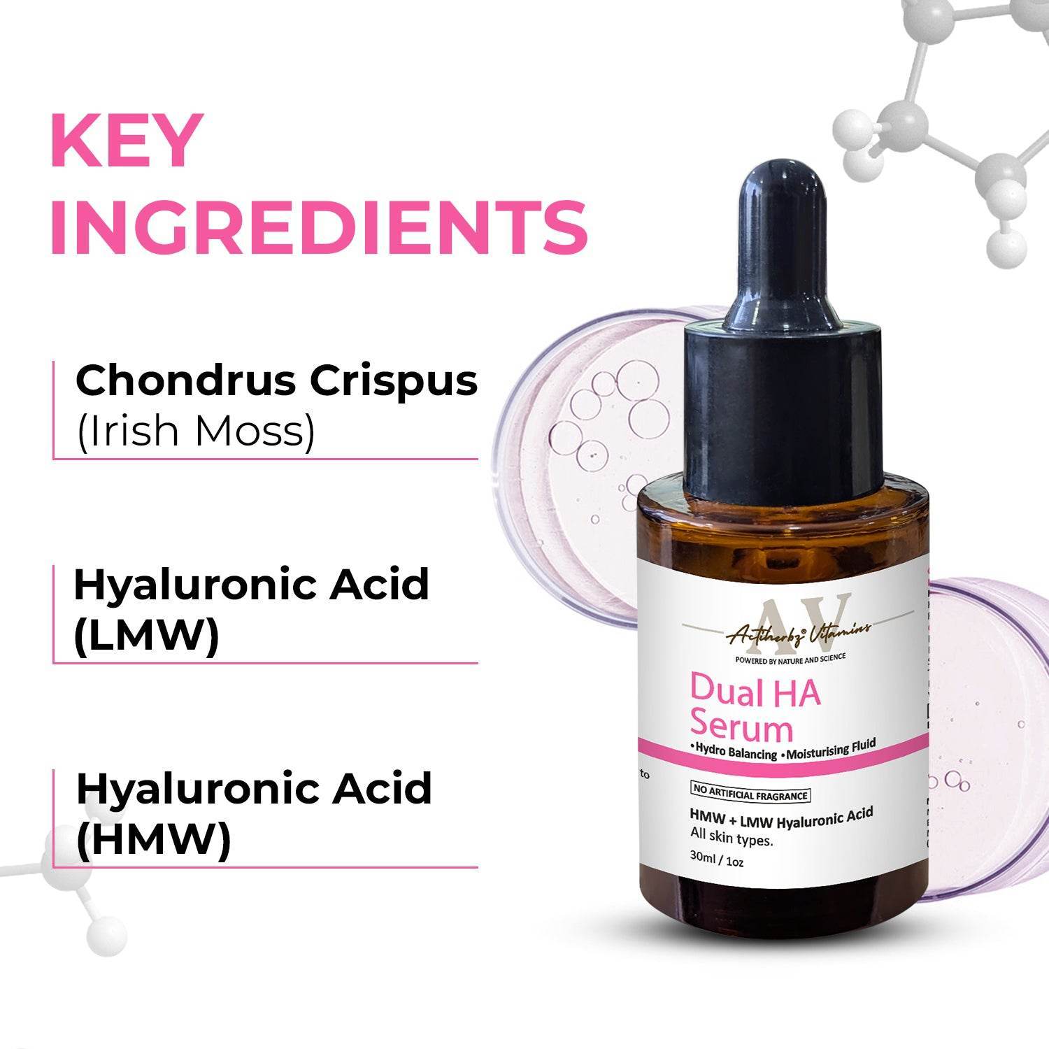 Actiherbz Vitamins Dual HA Face Serum 30ml & Dual HA Serum Cleanser 60ml Combo for Face | LMW + HMW Hyaluronic | Plump Youthful Skin, Hydro Balancing & Deep Moisturizing | All Skin Types | Natural, Vegan - passionindulge