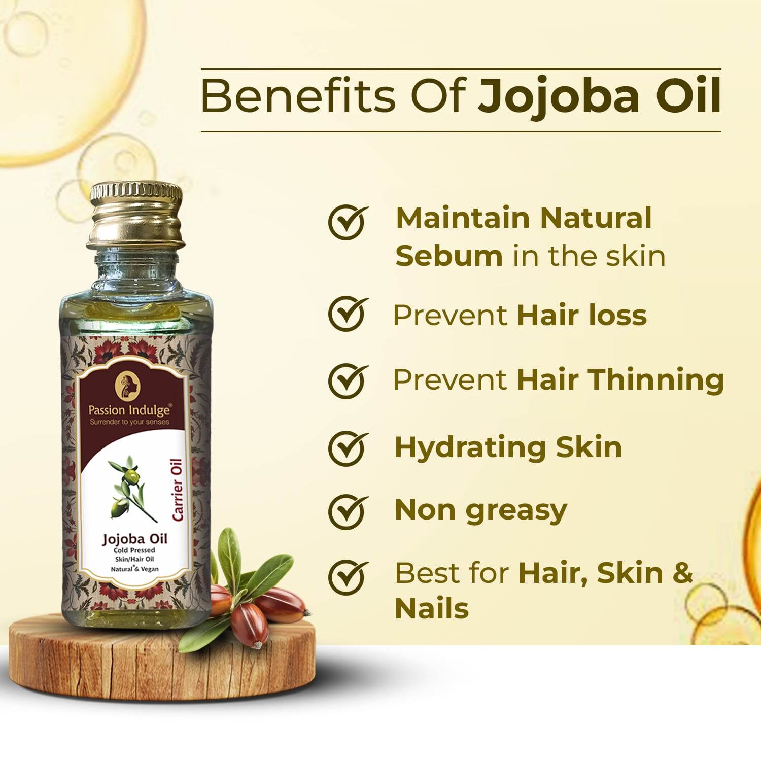 Jojoba Carrier Oil 60ml for Hair Growth | Reduces Hair Loss | Dandruff and Scalp Disorders | Help Prevent Hair Thinning | Natural & Vegan - passionindulge