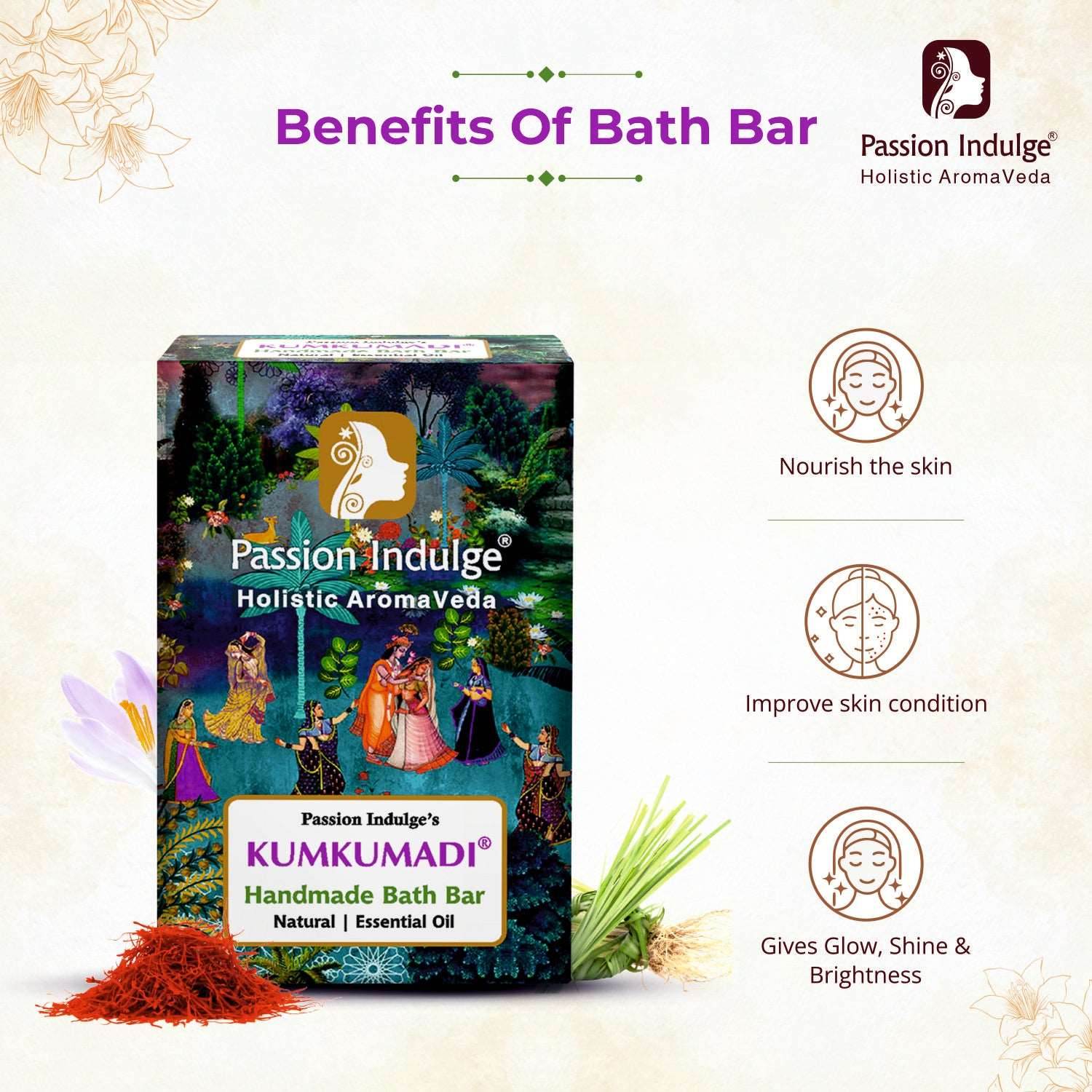 Kumkumadi Natural Handmade Bath Bar & Kumkumadi Natural Face Mudd Pack (250 gm) For Skin Glow, Shine & Brightness with Saffron, Vetiver and 16 Herbs - passionindulge