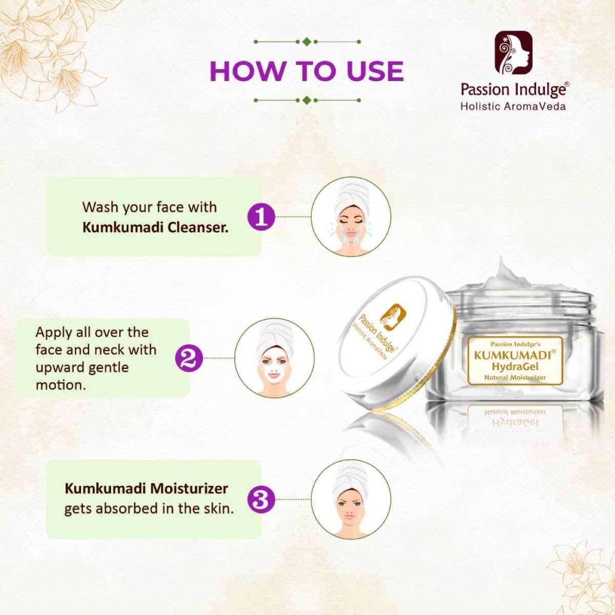 Kumkumadi Natural HydraGel Moisturizer for Glowing Skin | shine & Brightness | Anti Aging | Anti Wrinkle with Saffron, Vetiver Oil |16 Herbs | SPF 15 | All Skin Types - passionindulge