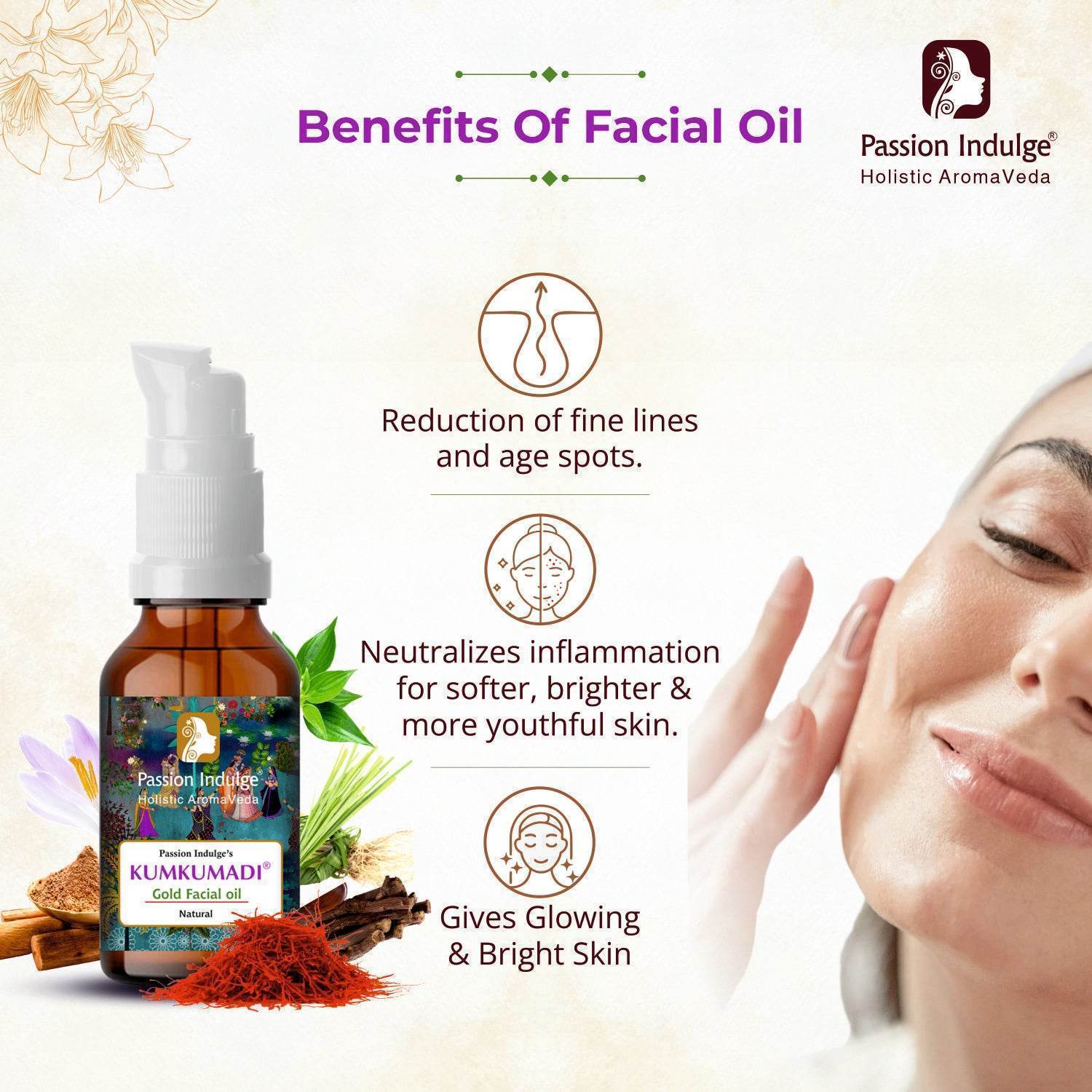 Passion Indulge Kumkumadi Skincare Combo | Cleanser 100ml, HydraGel Moisturizer 50g & Gold Facial Oil 30ml | Natural Glow, Skin Brightening & Hydration | Ayurvedic 3-in-1 Face Care Kit | For All Skin Types - passionindulge