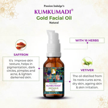 Kumkumadi Pure & Natural Miracle Facial Oil For Glowing Skin with Saffron, Vetiver & 16 Herbs | Shine & Brightness | Anti Ageing | Anti Wrinkle | Reduces Dark Spots & Pigmentation for all Skin Type