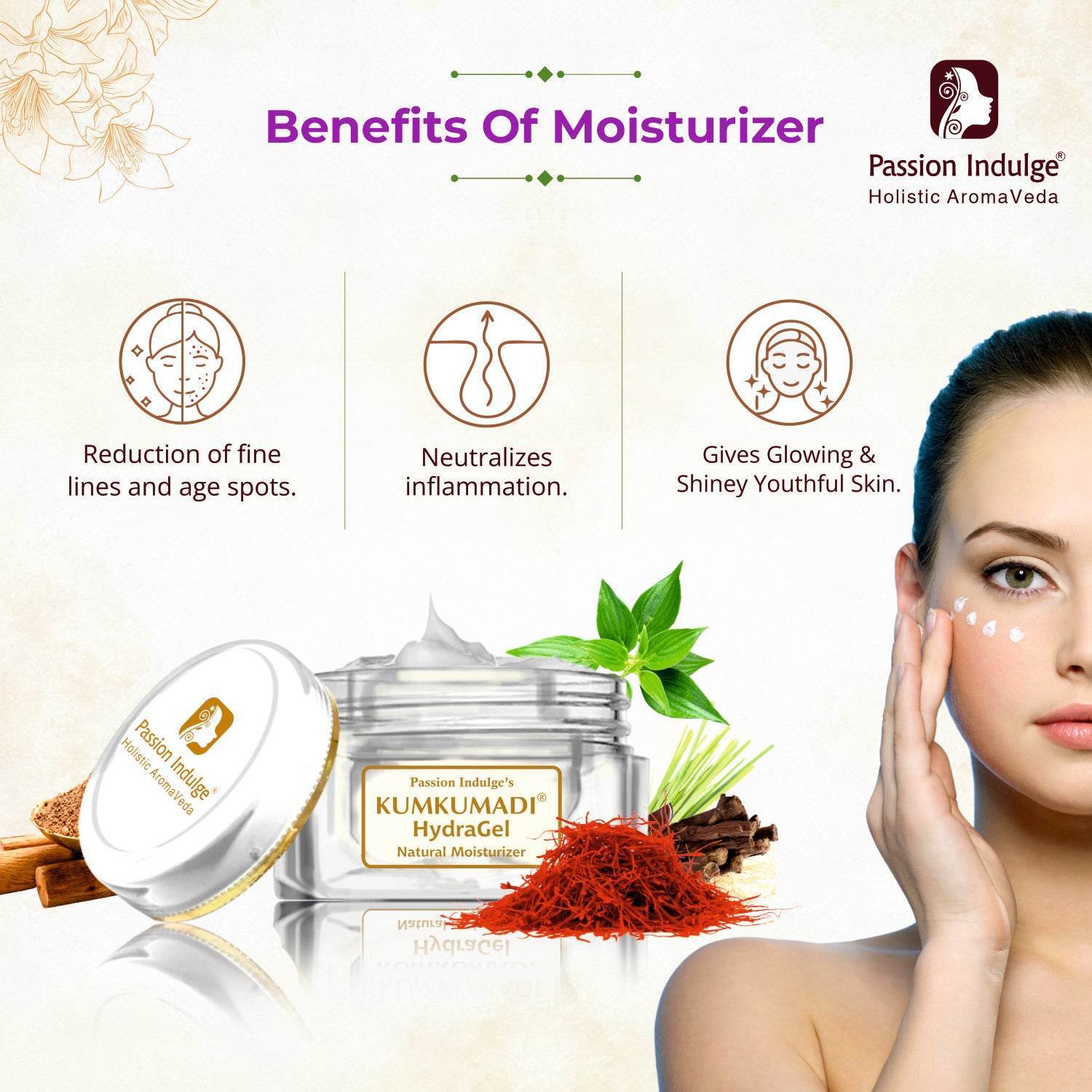 Passion Indulge Kumkumadi Skincare Combo | Cleanser 100ml, HydraGel Moisturizer 50g & Gold Facial Oil 30ml | Natural Glow, Skin Brightening & Hydration | Ayurvedic 3-in-1 Face Care Kit | For All Skin Types - passionindulge