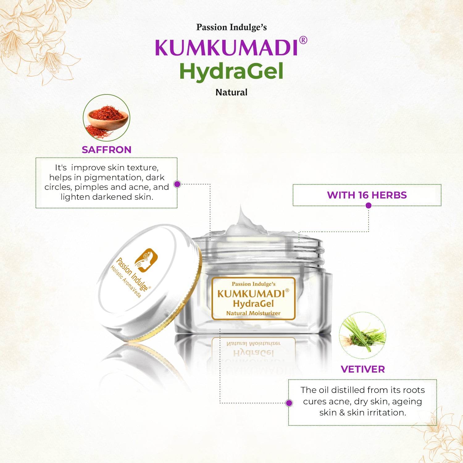 ADVANCE SKIN RENEWAL COMBO - Passion Indulge Kumkumadi Natural HydraGel Moisturizer-50gm & ACTIHERBZ vitamins Multi Peptide Serum- 30ml - passionindulge