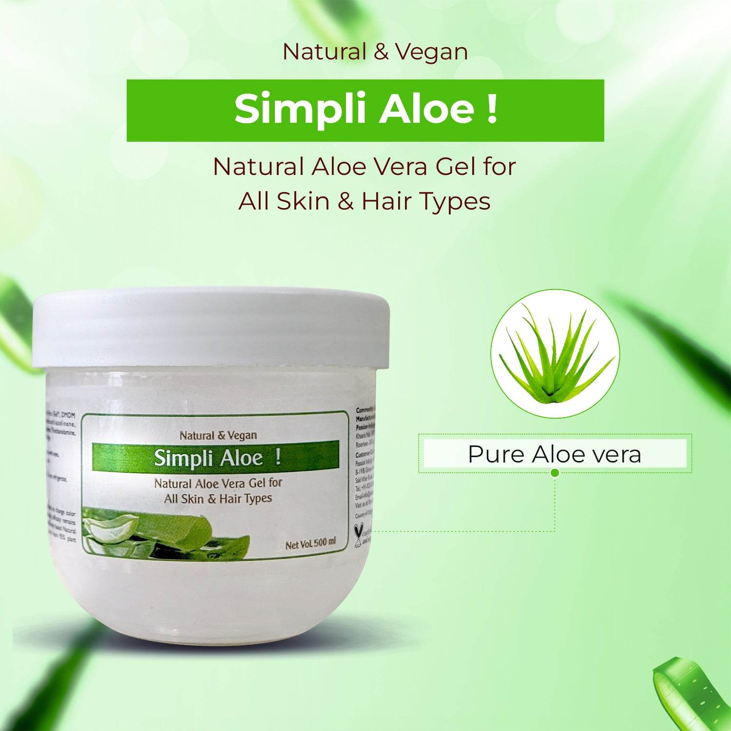 Professional Simpli Pro Aloe vera gel For Salon - 500 ml| Multipurpose natural Aloe Vera gel for all skin & hair type - passionindulge