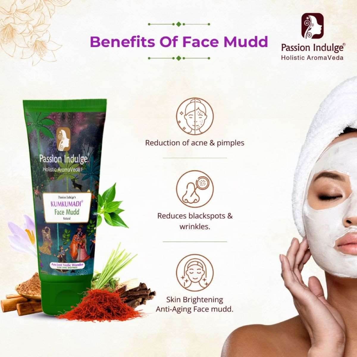 Kumkumadi Face Mudd Pack For Glowing & Shine Skin | Brightening | Anti-Aging | Face Pack with Saffron, Vetiver & 16 Herbs | Natural & Ayurvedic | All Skin Type 100gm - passionindulge