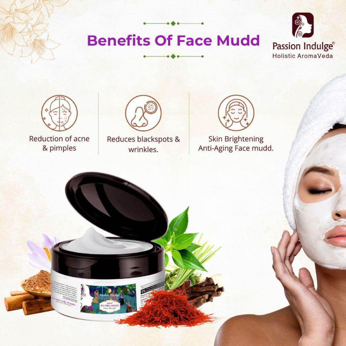 Kumkumadi Face Mudd Pack For Glowing & Shine Skin | Brightening | Anti-Aging | Face Pack with Saffron, Vetiver & 16 Herbs | Natural & Ayurvedic | All Skin Type 250gm - passionindulge