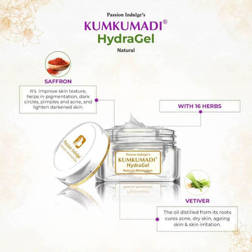 Kumkumadi Natural HydraGel Moisturizer for Glowing Skin | shine & Brightness | Anti Aging | Anti Wrinkle with Saffron, Vetiver Oil |16 Herbs | SPF 15 | All Skin Types