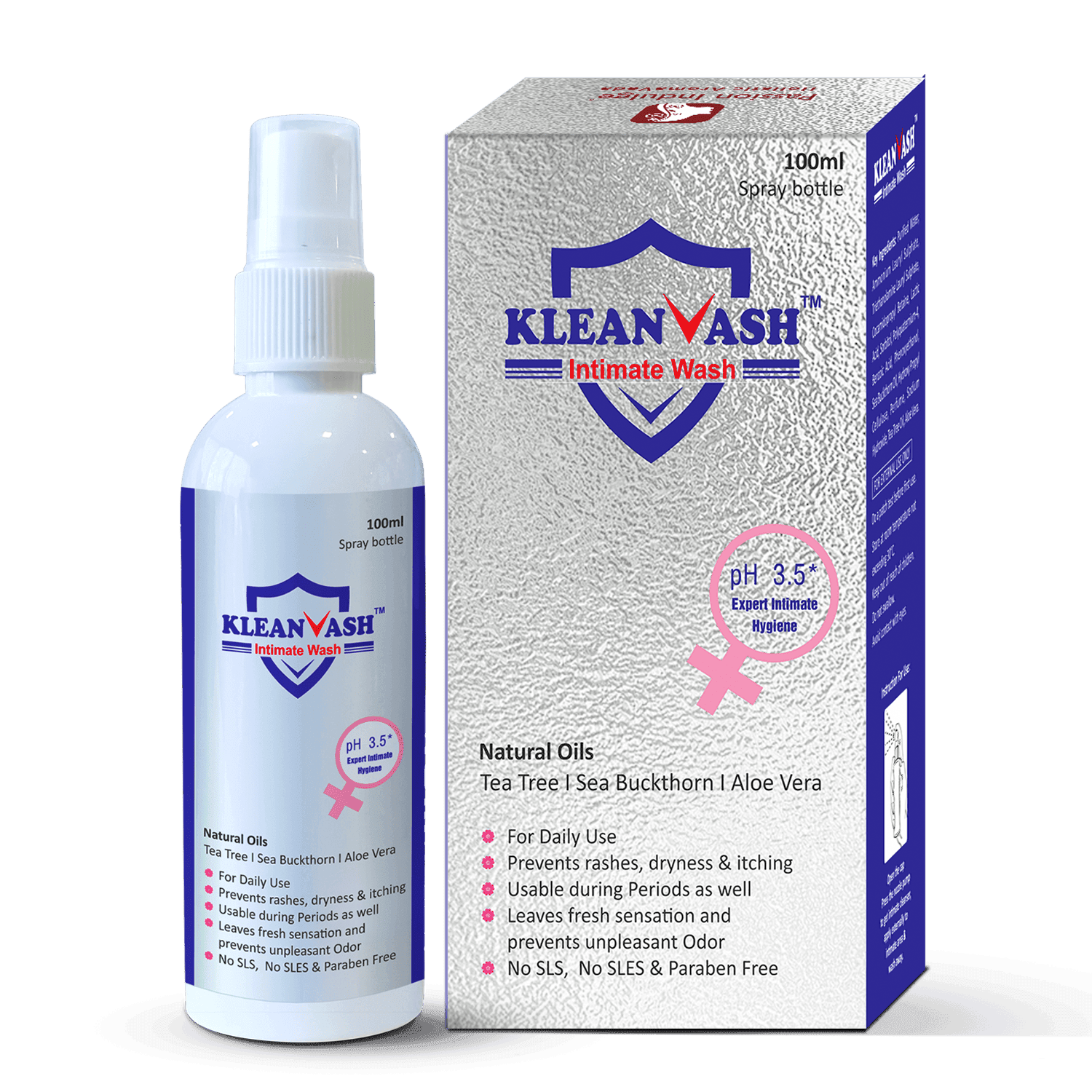 Kleanvash Natural Intimate Wash-100 ml | Expert Hygiene Wash for Women | Maintains pH Balance |Suitable for all skin type - passionindulge