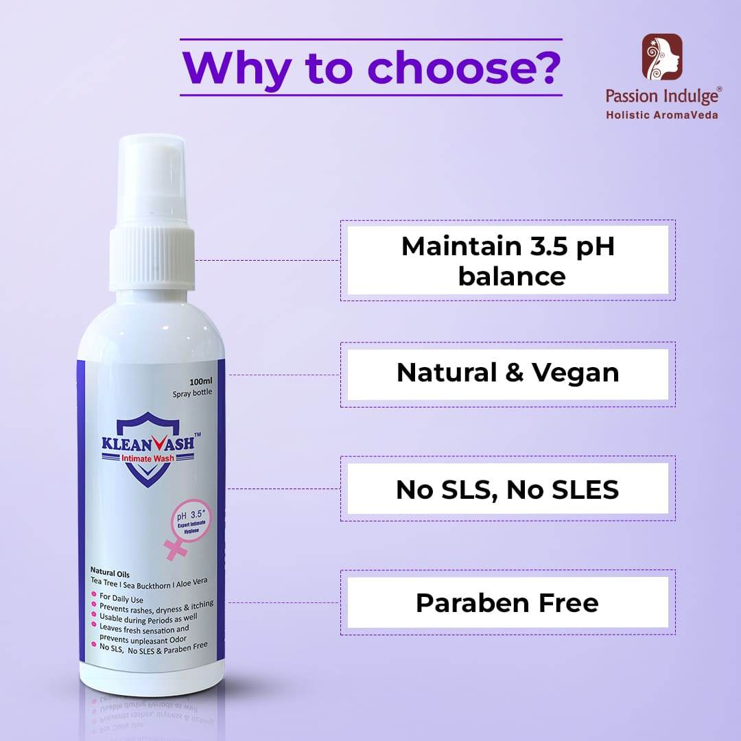 Kleanvash Natural Intimate Wash-100 ml | Expert Hygiene Wash for Women | Maintains pH Balance |Suitable for all skin type - passionindulge