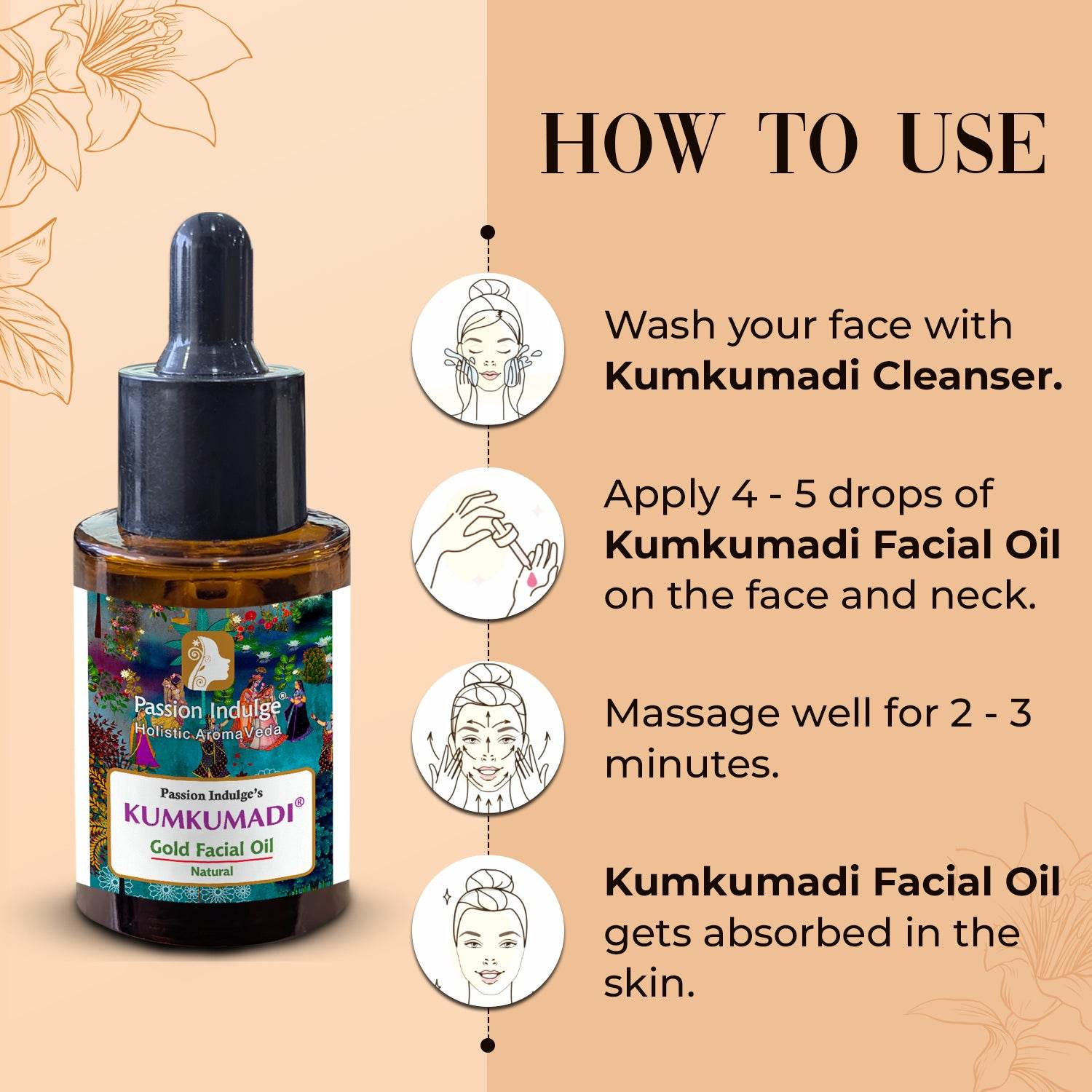 Kumkumadi Pure & Natural Miracle Facial Oil For Glowing Skin with Saffron, Vetiver & 16 Herbs | Shine & Brightness | Anti Ageing | Anti Wrinkle | Reduces Dark Spots & Pigmentation for all Skin Type - passionindulge
