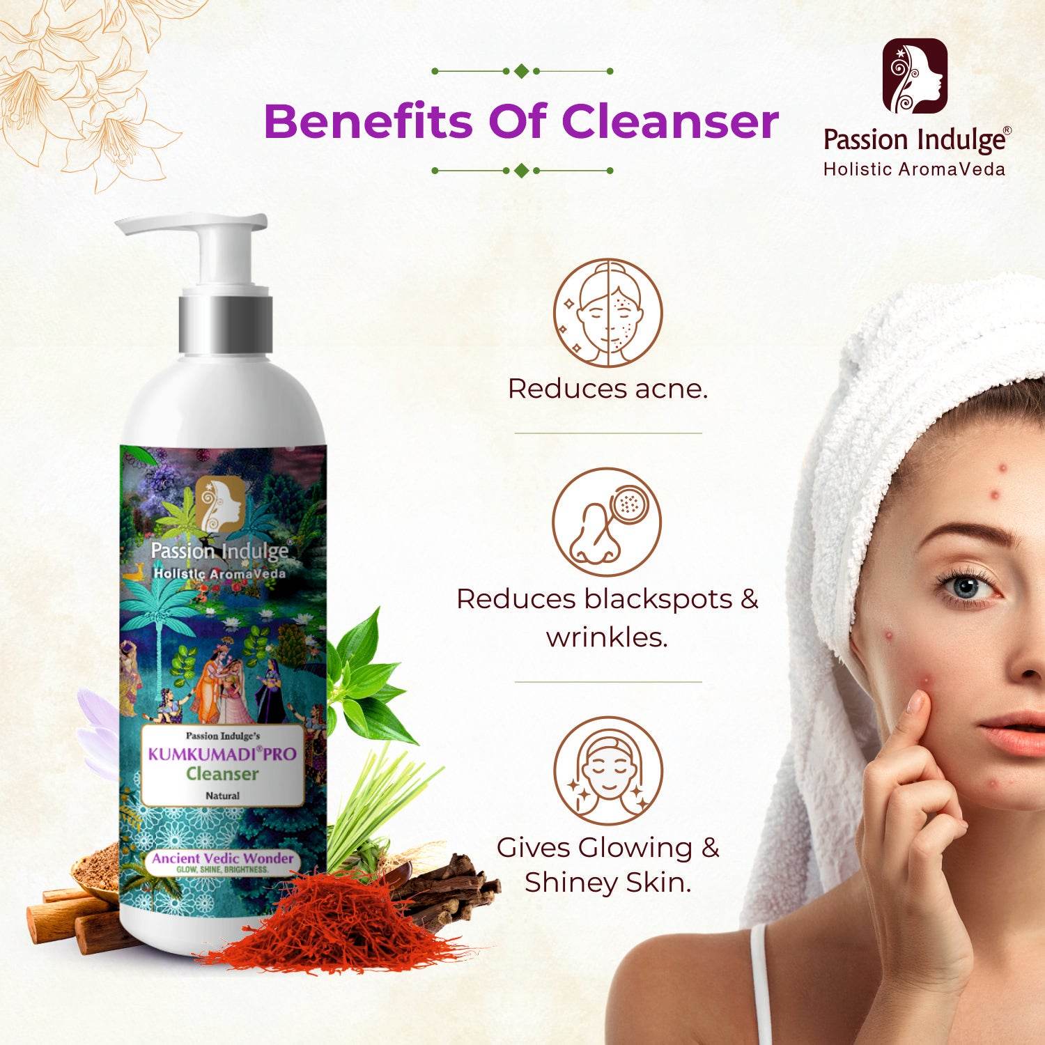 Professinal Skin glowing face cleanser KUMKUMADI PRO - 500 ml |Glowing Skin & Pigmentation | With Saffron, Vetiver & 16 Herbs| Suitable for All Skin Types - passionindulge