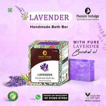 Handmade Bath Bar Soap Lavender-each 100gm | Natural & Vegan | Ayurvedic | Peta Certified(Pack of 3)