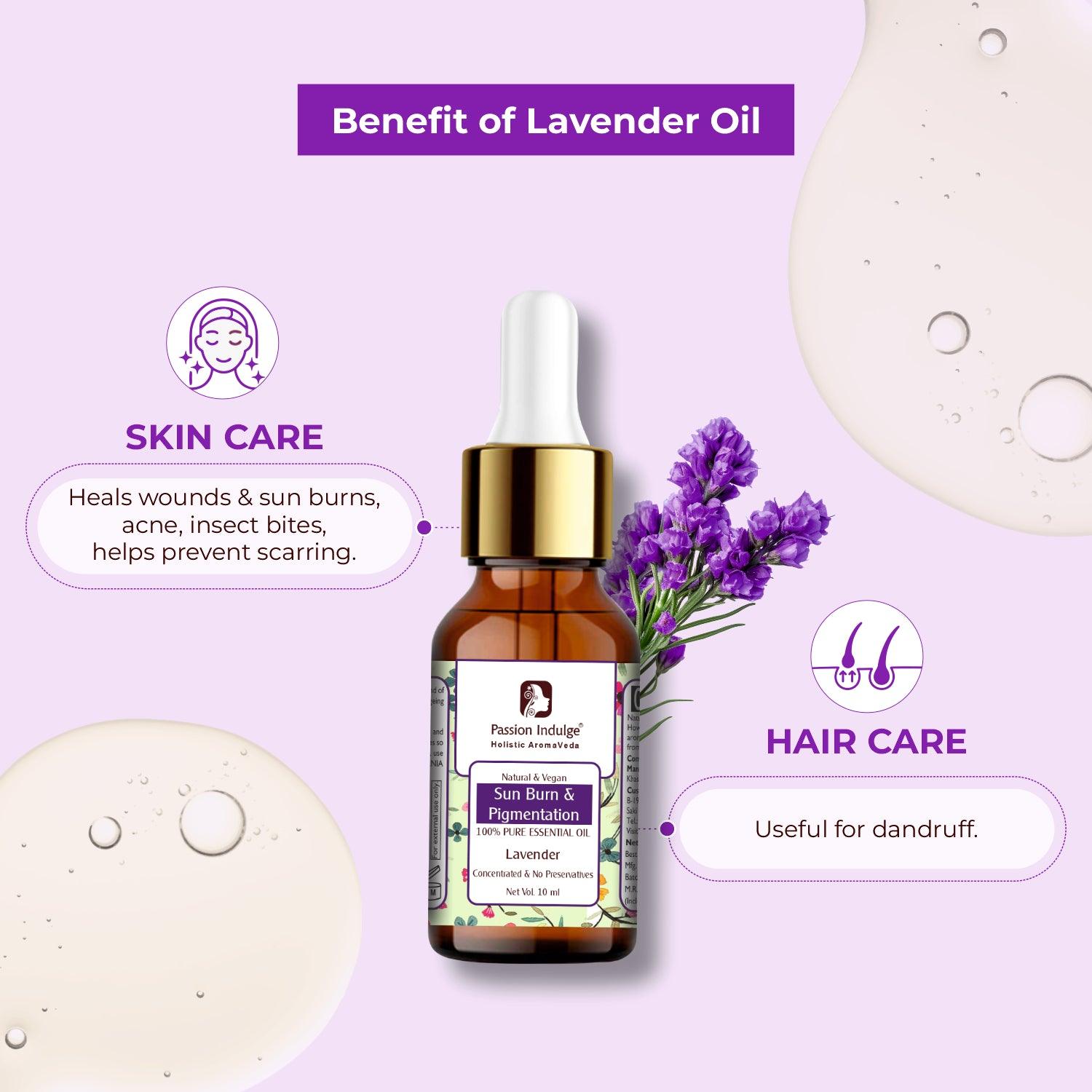 Lavender Pure Essential Oil 10ml for Acne | Sun Burn | Pigmentation & insect Repellent | Natural & Vegan - passionindulge