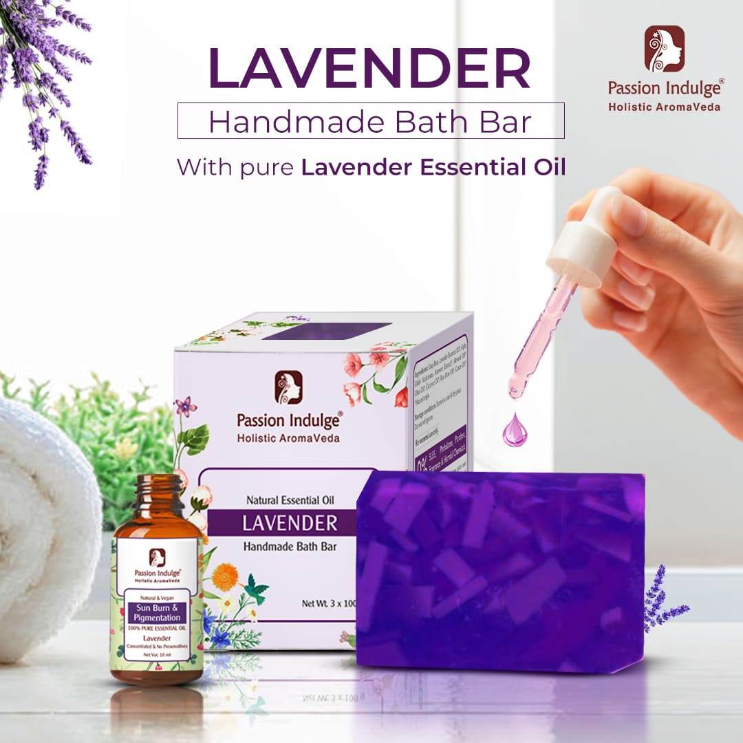 Handmade Bath Bar Soap Lavender-each 100gm | Natural & Vegan | Ayurvedic | Peta Certified(Pack of 3) - passionindulge
