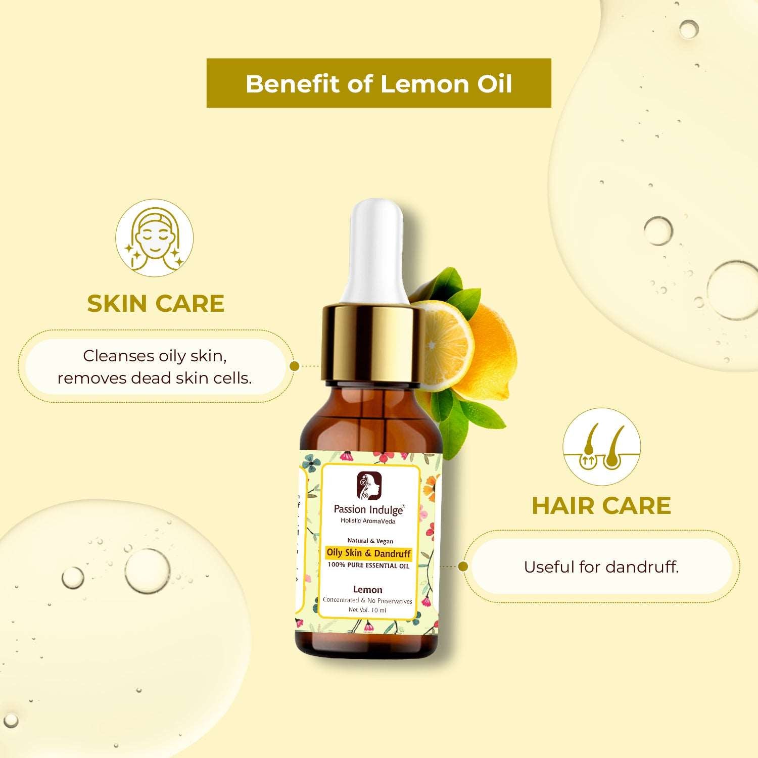 Lemon Essential Oil for Removes Dead Skin Cells | Rejuvenates dull skin | Useful in Hair Dandruff Control - 10ml