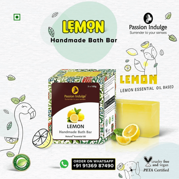 Handmade Bath Bar Soap Lemon - each 100gm | Natural & Vegan | Aromatherapy | Peta Certified(Pack of 3)