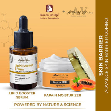 ADVANCE SKIN BARRIER COMBO - Passion Indulge Papain D10 Natural Hydra Gel Moisturizer-50gm & ACTIHERBZ vitamins Lipid Booster Face Serum- 30ml - passionindulge