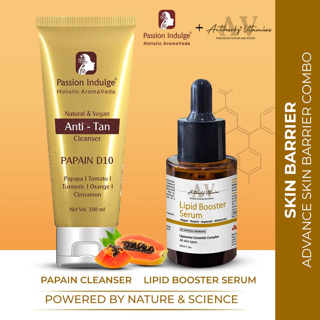ADVANCE SKIN BARRIER COMBO - Passion Indulge Papaya Cleanser- 100ml & ACTIHERBZ vitamins Lipid Booster Face Serum- 30ml - passionindulge