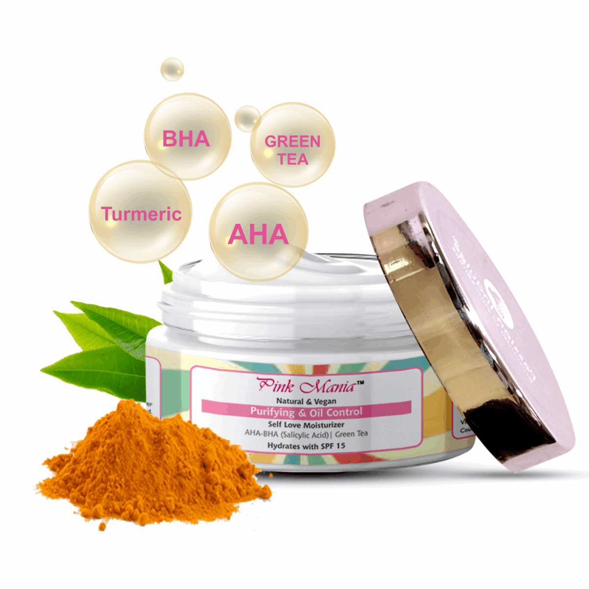 Pink Mania Purifying & Oil Control AHA BHA Face Moisturizer With Turmeric & Green Tea | SPF 15 | Moisturize sensitive allergic skin, Helps reduces clogged pores, acne | Healthy skin - 50g - passionindulge