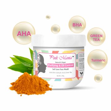 Pink Mania Purifying & Oil Control AHA BHA Face Mudd With Turmeric & Green Tea |Remove the dead cells & helps to prevent acne, blackheads and whiteheads | Natural & Vegan - 200g - passionindulge