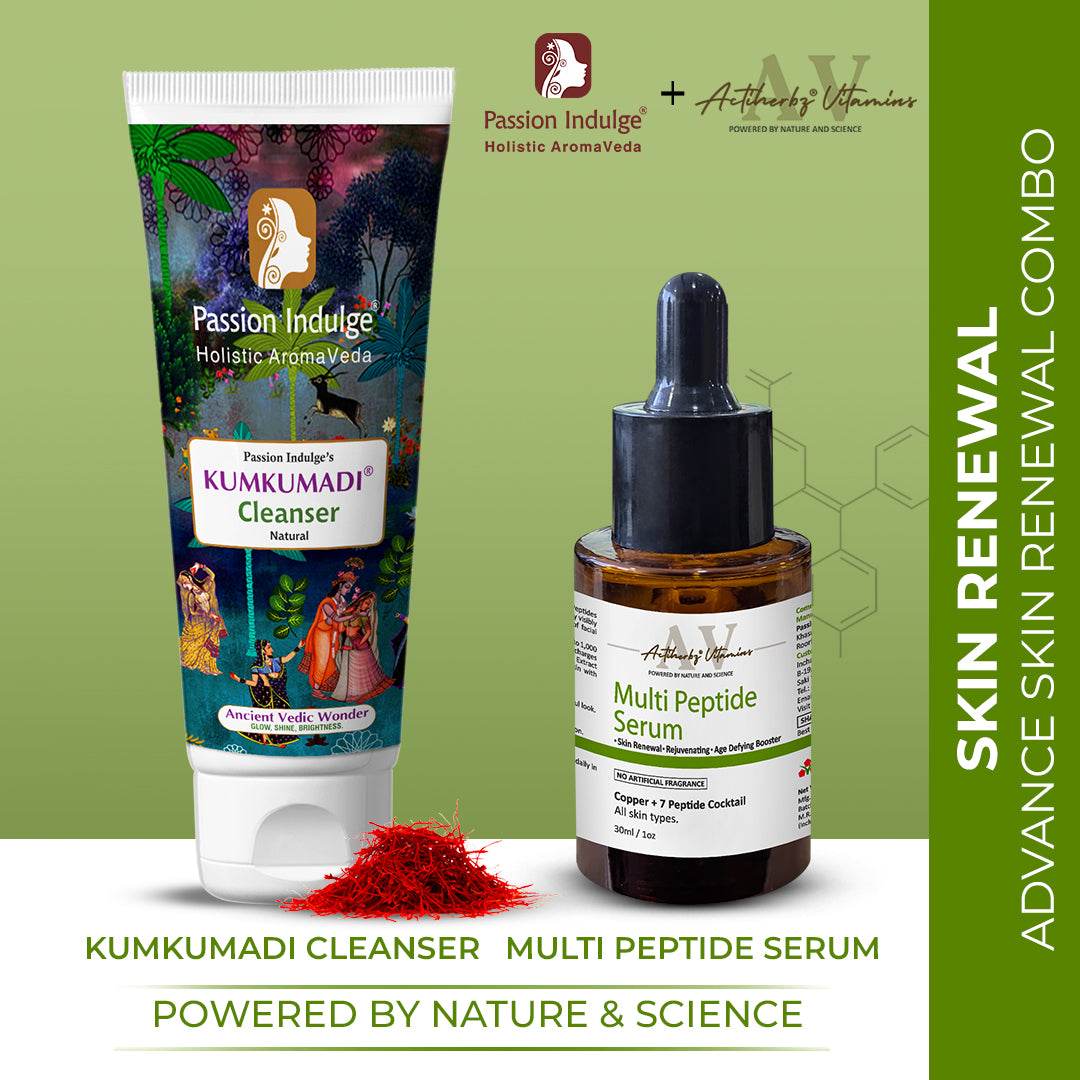 ADVANCE SKIN RENEWAL COMBO - Passion Indulge Kumkumadi Cleanser-100ml & ACTIHERBZ vitamins Multi Peptide Serum-30ml - passionindulge