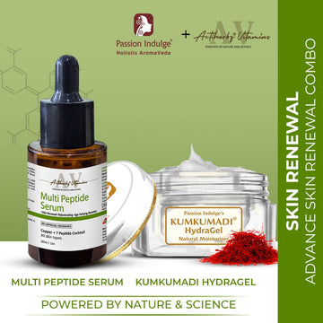 ADVANCE SKIN RENEWAL COMBO - Passion Indulge Kumkumadi Natural HydraGel Moisturizer-50gm & ACTIHERBZ vitamins Multi Peptide Serum- 30ml - passionindulge
