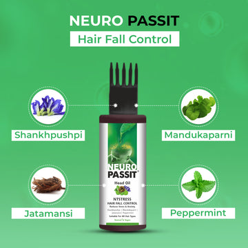 Natural Neuropassit NTstress Hair fall control & Cooling oil, Reduce Stress & Anxiety | Anti Dandruff | Promote Good Sleep | Hair Oil | Natural & Vegan | All Hair Type - 100ml