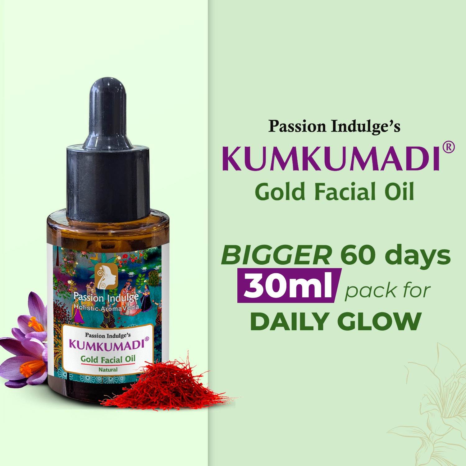 Kumkumadi Oil for Face – 30ml | Ayurvedic Kumkumadi Tailam for Glowing Skin | With Saffron, Vetiver & 16 Herbs | Anti-Aging, Skin Glowing| Natural & Vegan Face Oil - passionindulge
