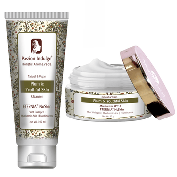 Eternia NuSkin Cleanser 100ml & Eternia NuSkin Moisturizer 50gm Combo For Youthful Skin, Anti-Aging | Anti-Wrinkle | Reduces Fine Lines & Wrinkles | Skin Hydration & Nourishes | Healthy Skin With Plant Collagen, Hyaluronic Acid & Frankincense | Natural - passionindulge