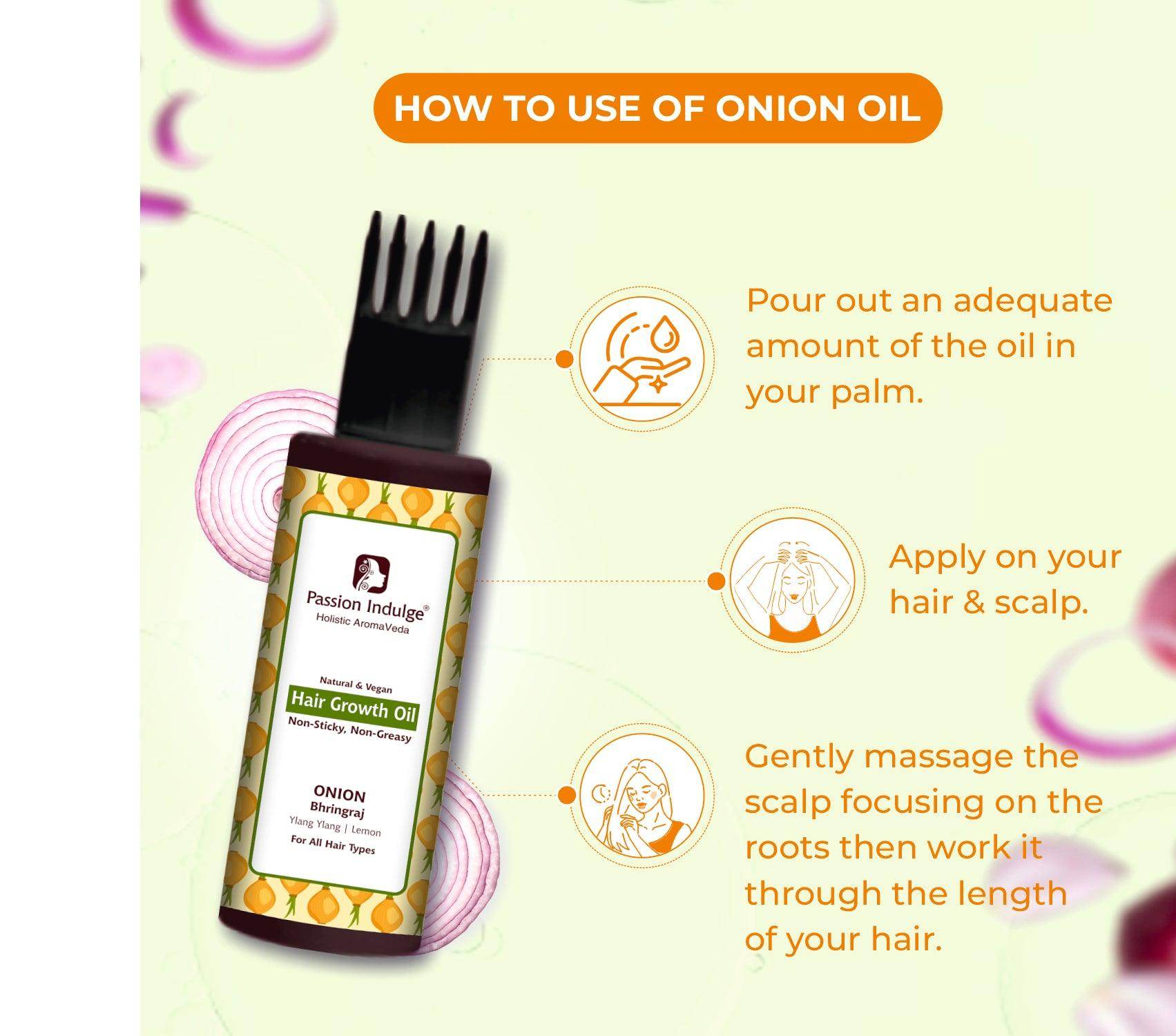 Onion and Bhringraj Hair Oil for hair fall and hair growth -with Bhringraj, Ylang Ylang, Onion, Lemon Oil Extract | Hair Oil | All Hair Type-100ml - passionindulge