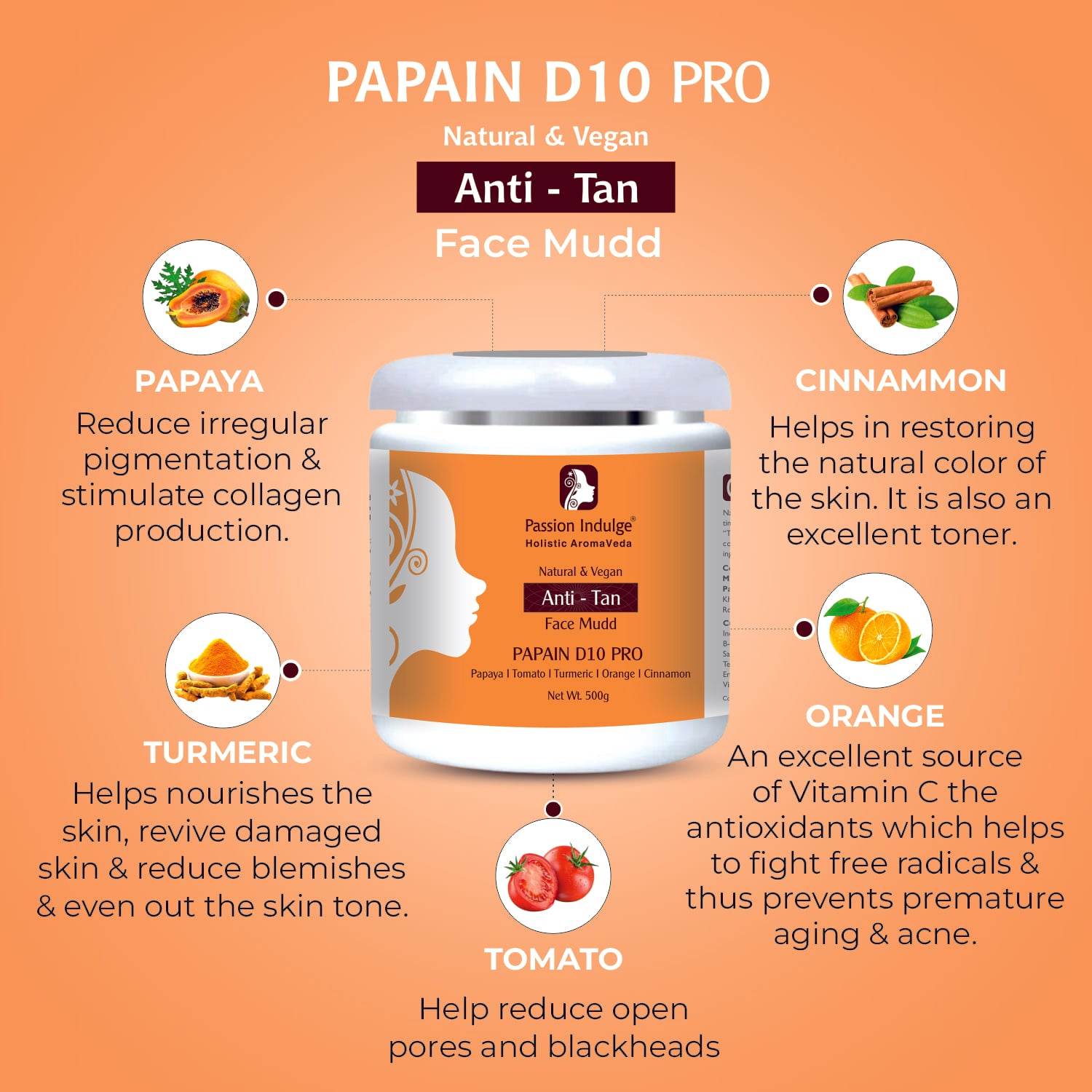 Professional Face Mudd PAPAIN D10 PRO- 500 gm |Face Mask for Tan removal - passionindulge