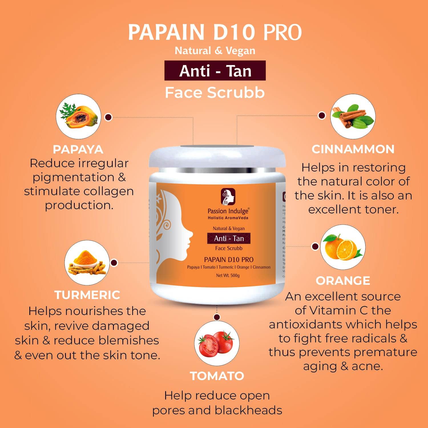 Professional Face Scrubb PAPAIN D10 PRO - 500 gm |Face Scrub for Tan removal| Detan Scrubb | - passionindulge