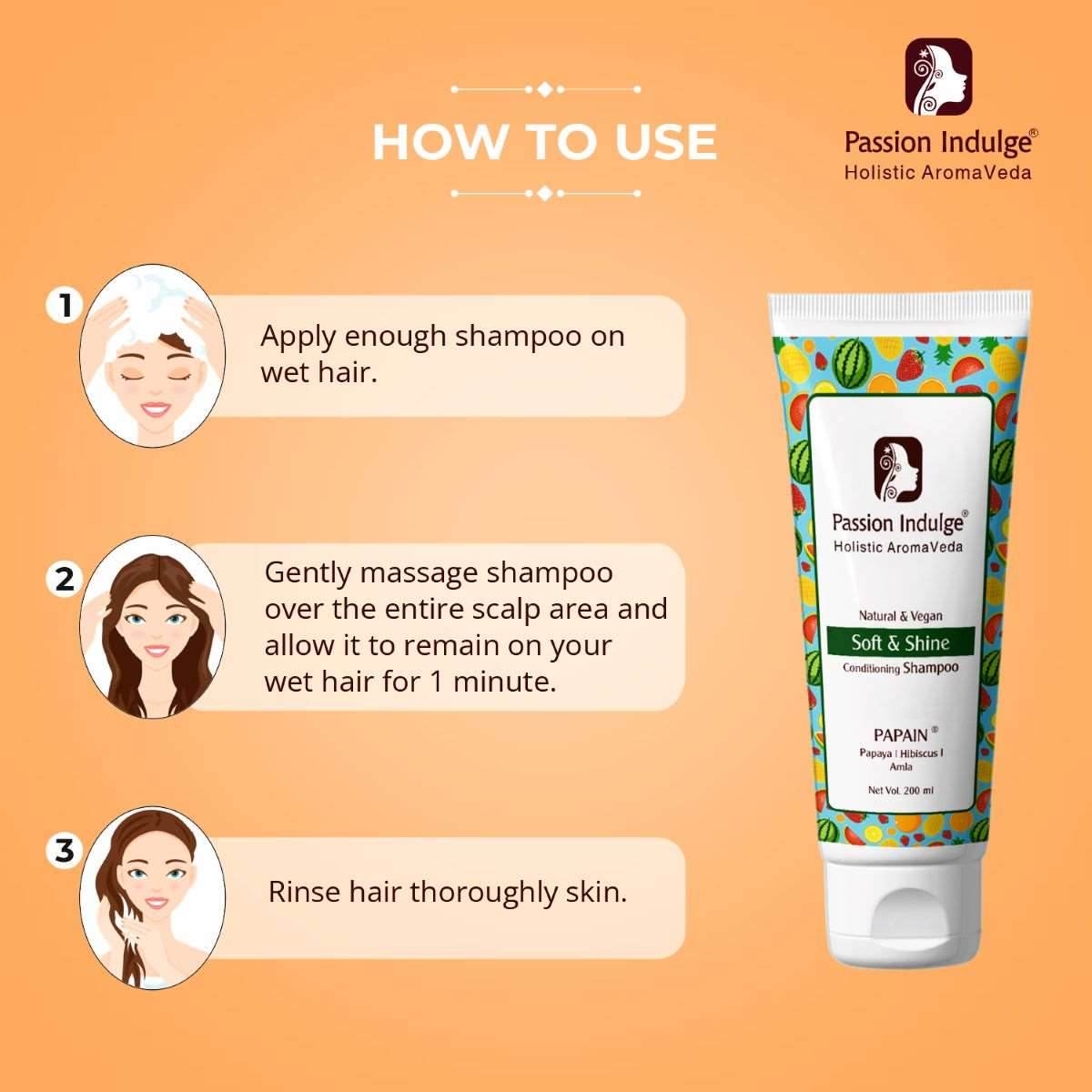 Papain 2 in 1 Conditioning Shampoo 200ml for Soft & Shining Hair | All Hair Type | Ayurvedic | Vegan & Natural - - passionindulge