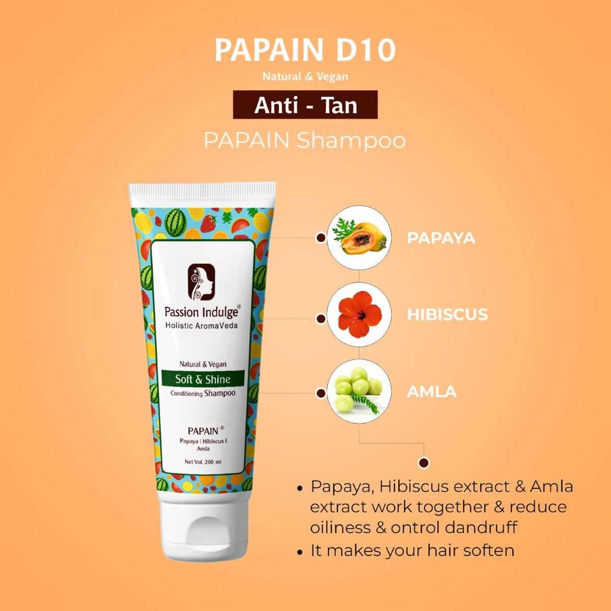 Papain 2 in 1 Conditioning Shampoo 200ml for Soft & Shining Hair | All Hair Type | Ayurvedic | Vegan & Natural - - passionindulge