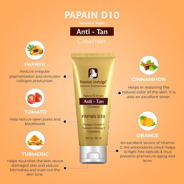 Papain D10 Cleanser For Tan Removal | Uneven Skin Tone | Anti Tan | Remove Dead Skin Cells | Natural & Vegan | All Skin Type -100ml