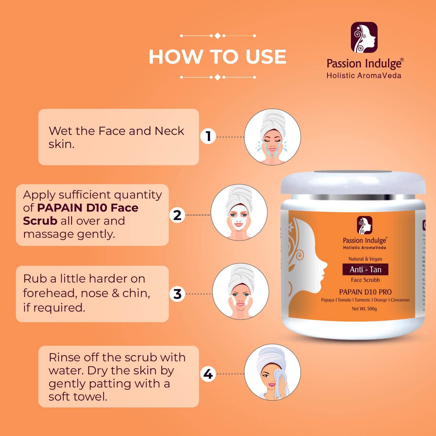 Professional Face Scrubb PAPAIN D10 PRO - 500 gm |Face Scrub for Tan removal| Detan Scrubb | - passionindulge